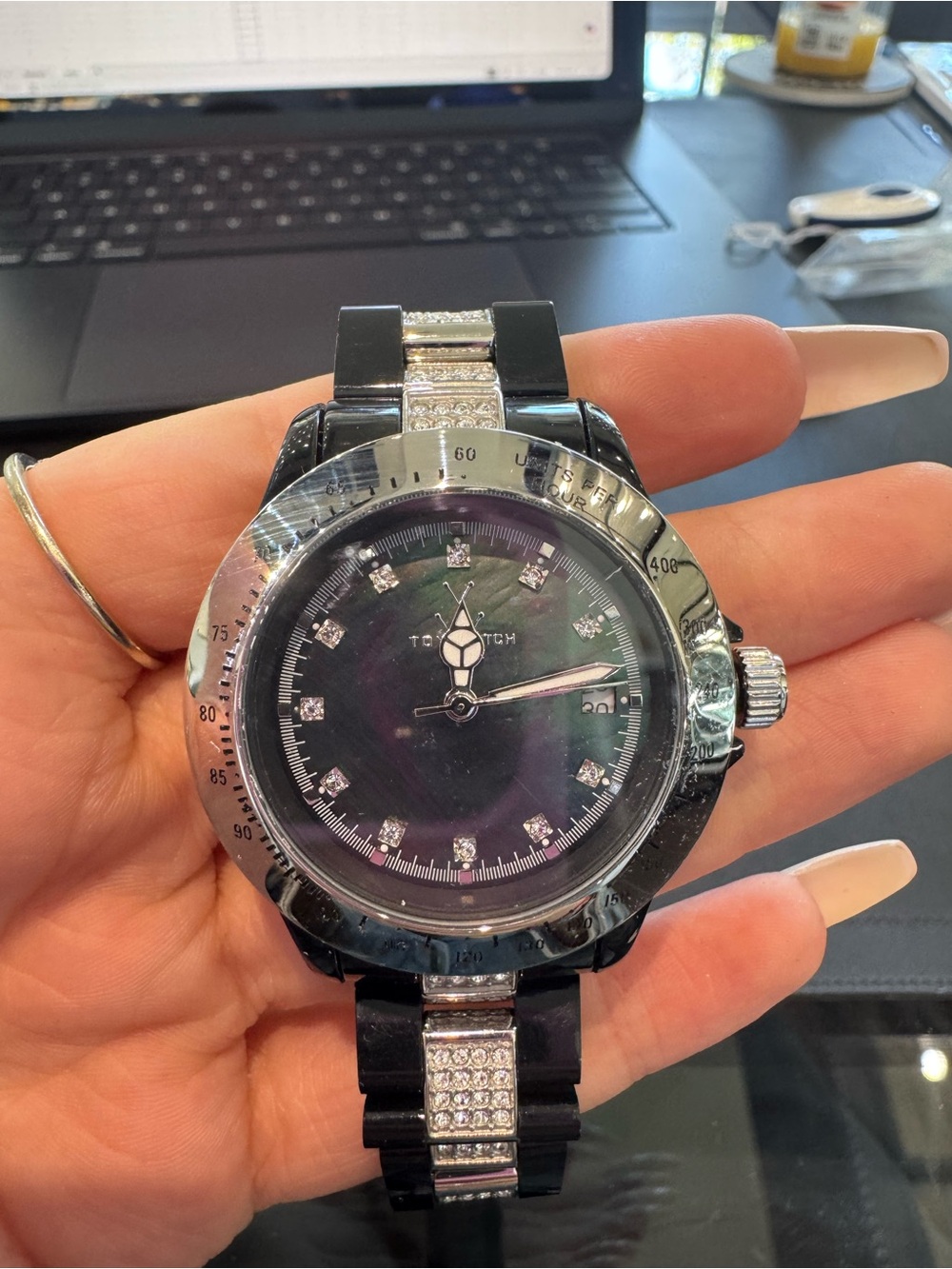 New ToyWatch Plasteramic Black MOP Crystal Watch